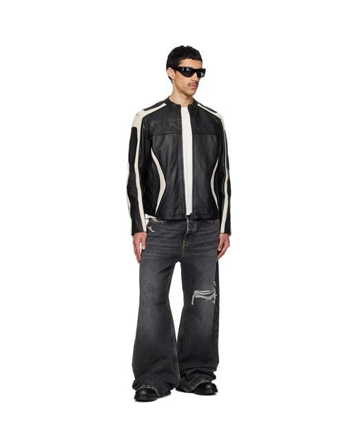 DIESEL Black Off- L-Adam Leather Jacket for men