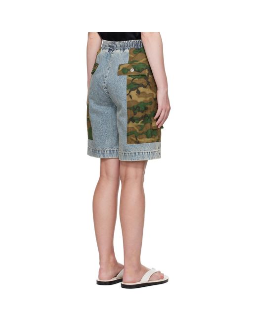 3.1 Phillip Lim Blue Patchwork Camo Basketball Denim Cargo Shorts