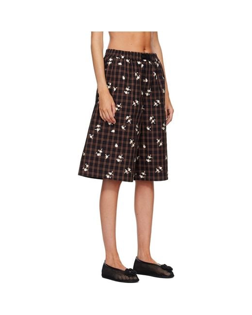 Ganni Black Printed Check Shorts