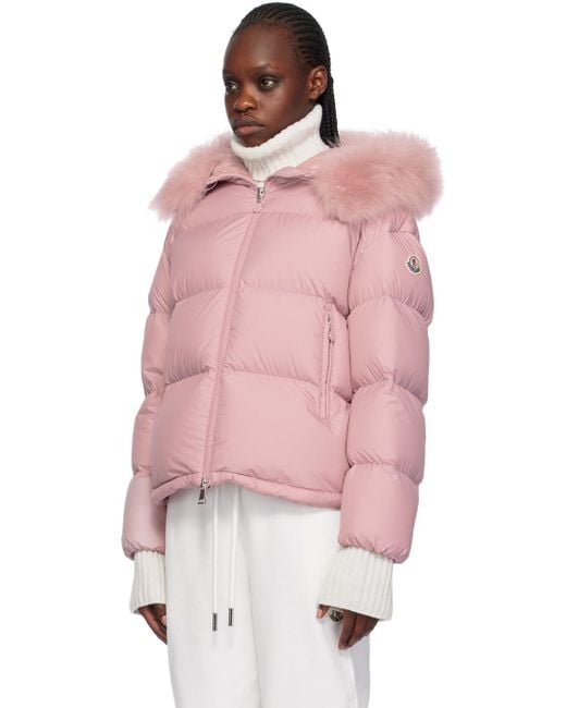 Pink moncler jacket with fur hotsell