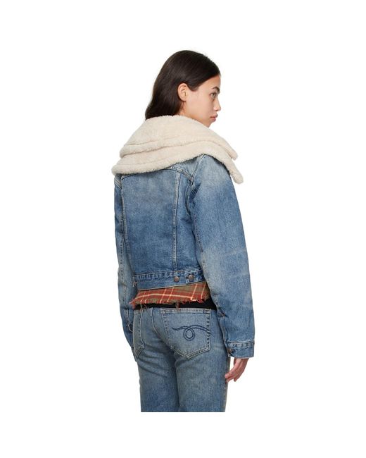 R13 Blue Double Collar Sherpa Denim Trucker Jacket