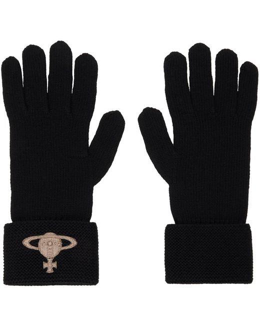 Vivienne Westwood Black Embroidered Orb Gloves for men