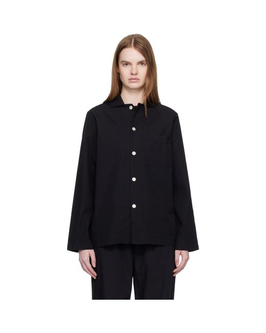 Tekla Black Poplin Long-Sleeved Pyjama Shirt