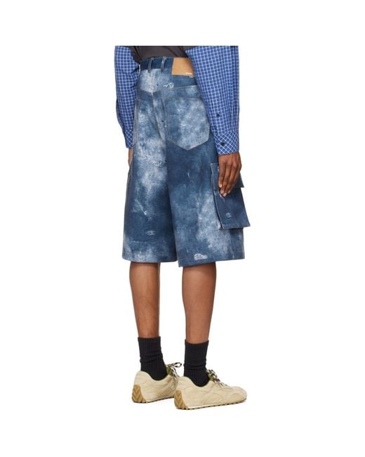 we11done Blue Trompe L'Oeil Cargo Shorts for men