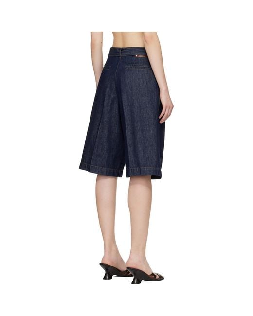 Dries Van Noten Blue Belted Denim Shorts