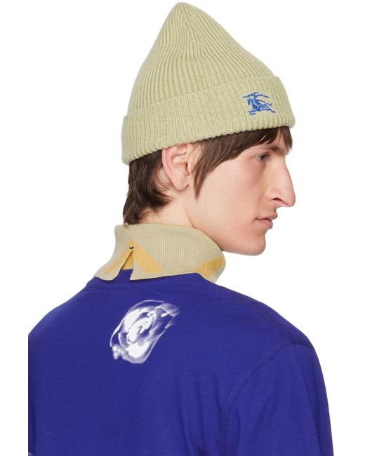 Burberry Blue Taupe Ribbed Cashmere Beanie for men