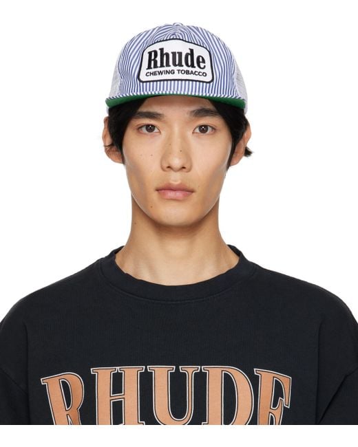 Rhude Blue Striped 'Tobacco' Cap for men