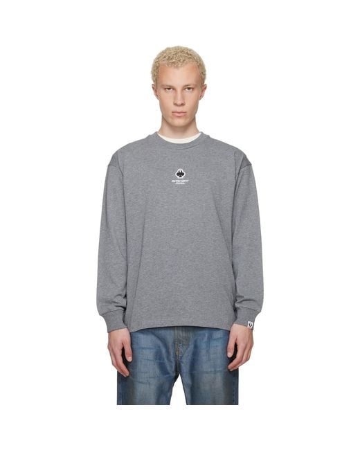 Aape By A Bathing Ape Gray 'Aapenow' Clover Moonface Long Sleeve T-Shirt for men