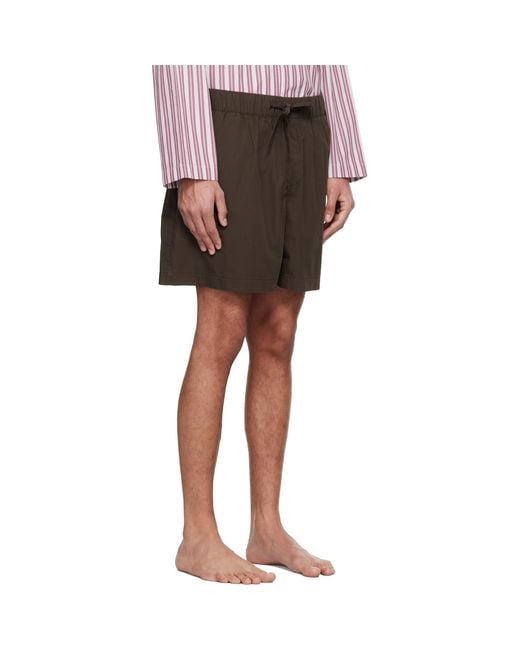 Tekla Brown Poplin Pyjama Shorts for men