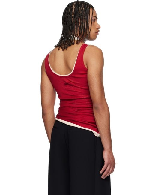 Jean Paul Gaultier Red Off- 'The Draped Double' Tank Top for men