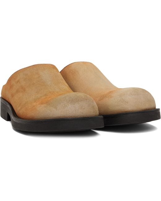 MM6 by Maison Margiela Brown Tan Washed Suede Biker Mule Loafers for men