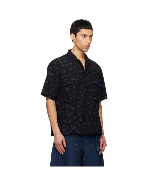 Sacai Black Overdyed Floral Print Shirt for men