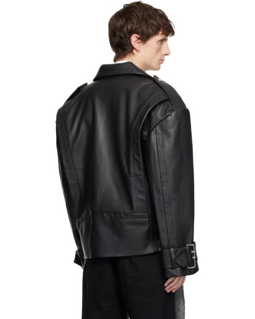 VAQUERA Black Oversized Moto Leather Jacket for men