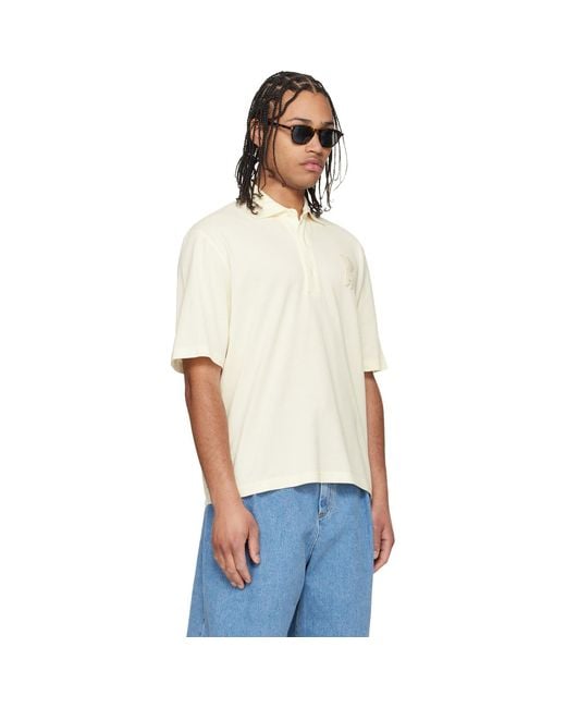 AMI White Off- Cotton Ami De Coeur Knitted Patch Polo for men
