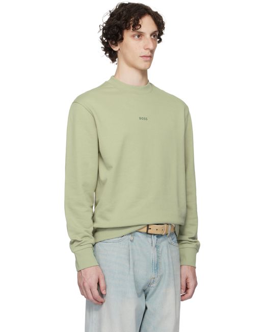 Boss Green Khaki Relaxed-Fit Terry Contrast Logo Sweatshirt for men