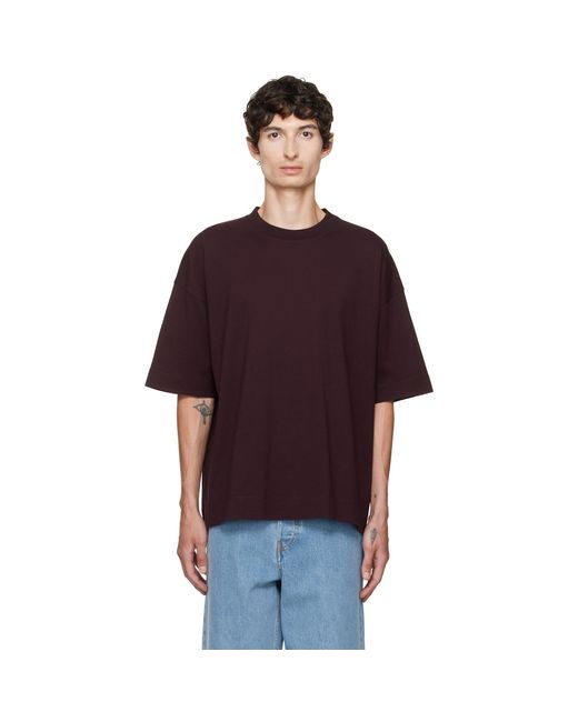 Dries Van Noten Red Burgundy Dropped Shoulder T-Shirt for men