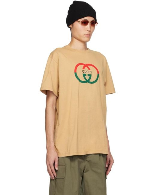 T-shirt brun clair à g entrecroisés Gucci pour homme en coloris Black