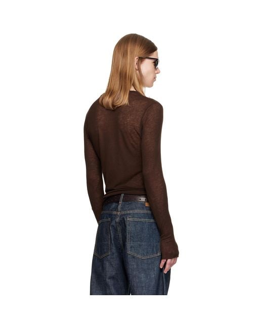 TONYWACK Brown Sheer Wool Ribbed Knit Sweater for men