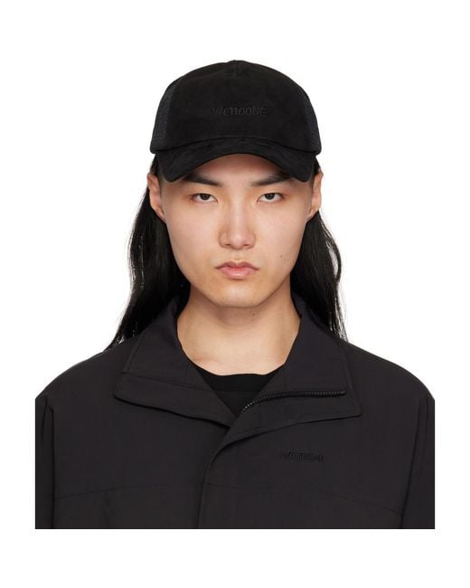 we11done Black Logo Embroidery Suede Cap for men