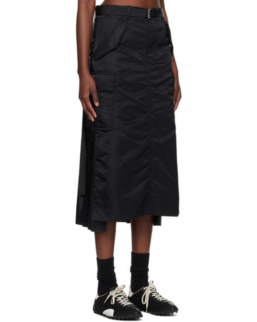 Sacai ブラック ナイロンツイル ミディアムスカート Black