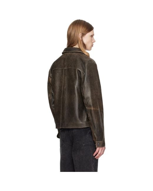 MMIC Brown Aged Leather Jacket for men