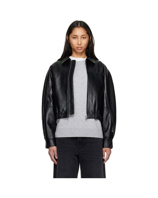Agolde Black Dixon Recycled Leather Bomber Jacket