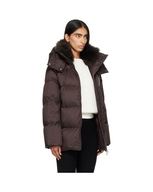 Yves Salomon Black Waterproof Technical Lambswool Trim A-Line Down Jacket