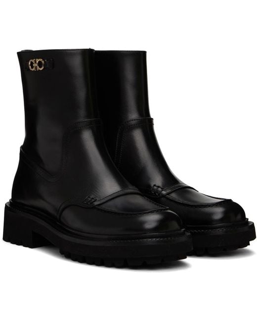 Ferragamo Black Oreste Leather Boots