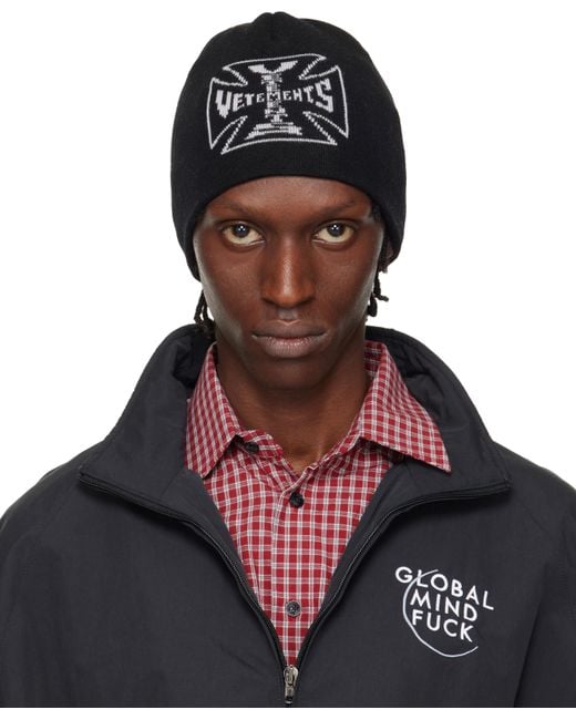 VETEMENTS BIKER CROSS LOGO BEANIE ブラックOS Vetements Biker Cross Logo Beanie in Black for Men | Lyst
