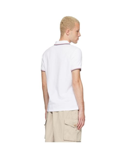 Moncler White Tricolor-Trimmed Cotton Piquet Polo for men