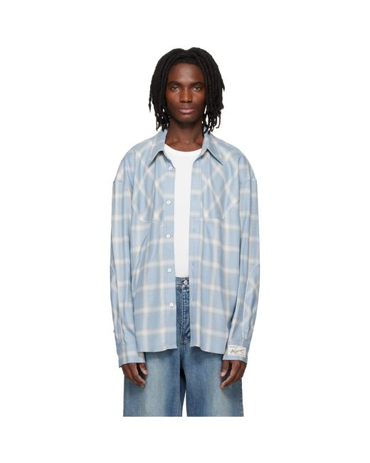 Wooyoungmi Blue Gradient Check Western Shirt for men