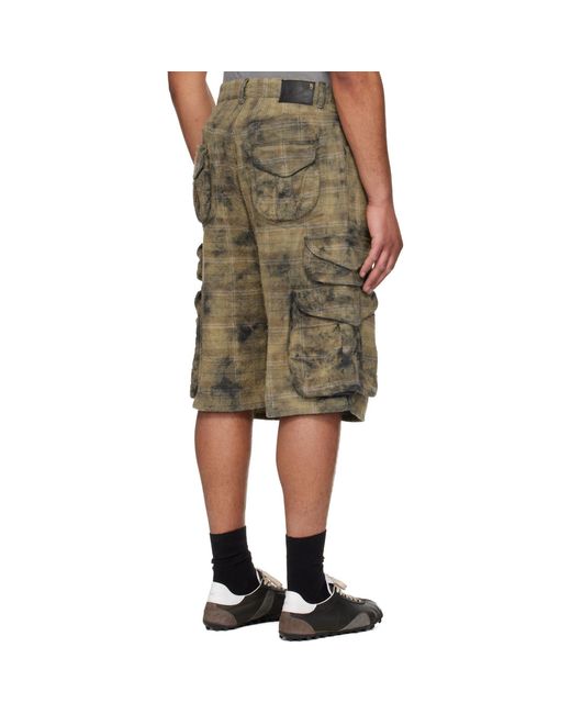R13 Green Khaki Bermuda Cargo Shorts for men