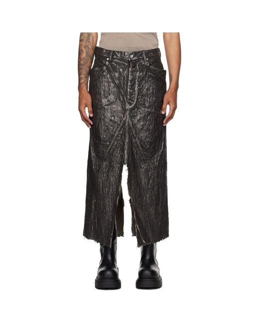 Rick Owens Black Bronze Concordians Long Slivered Denim Skirt for men
