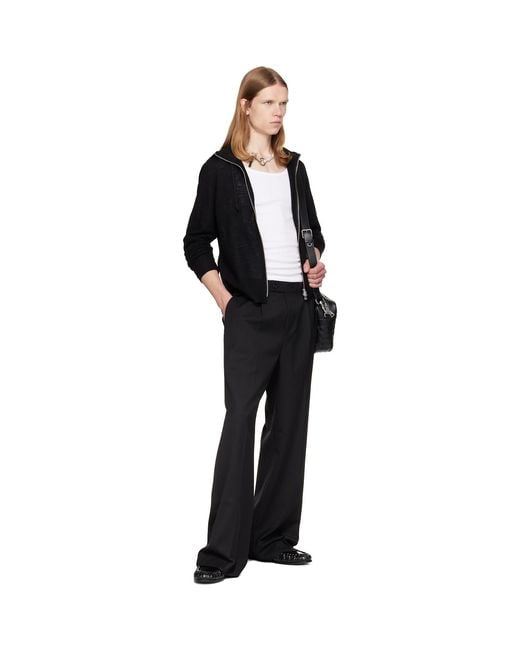 TONYWACK Black Melange Wool Wide-Leg Pleated Trousers for men