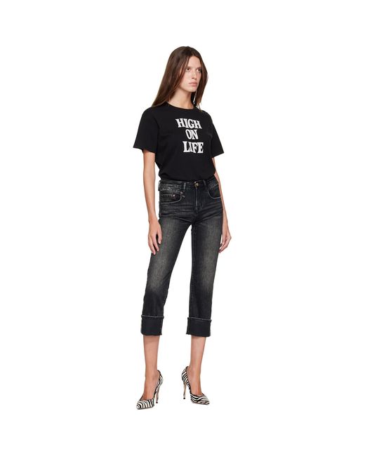 R13 Black Cuffed Boy Straight Jeans