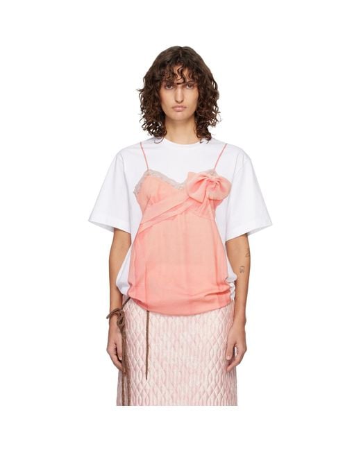 Simone Rocha Pink Bow Sash Slip Dress Trompe L'Oeil T-Shirt