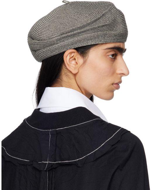 Y's Yohji Yamamoto Gray Paper Braid Tucked Beret