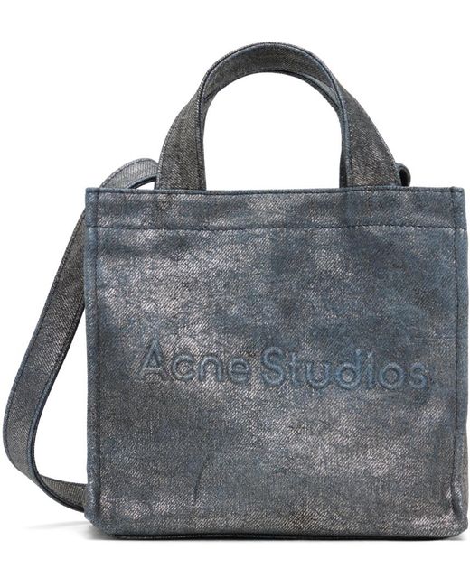 Acne Silver & Blue Logo Mini Shoulder Tote
