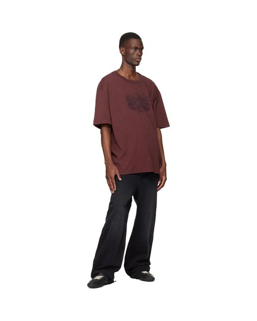 Maison Margiela Burgundy Embroidered Logo T-Shirt for men