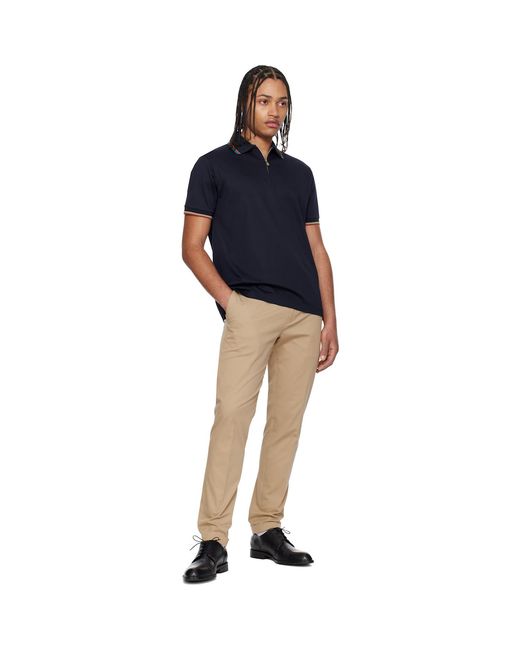 Paul Smith Blue Cotton 'Signature Stripe' Trim Zip Polo Shirt for men