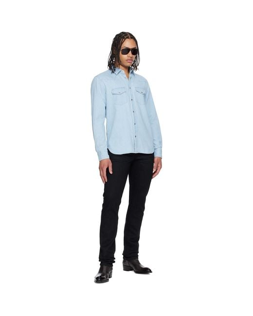 Tom Ford Blue Denim Chambray Western Shirt for men