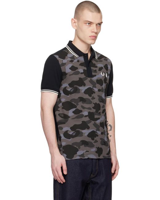 A Bathing Ape Black Fred Perry Edition Camo Polo for men