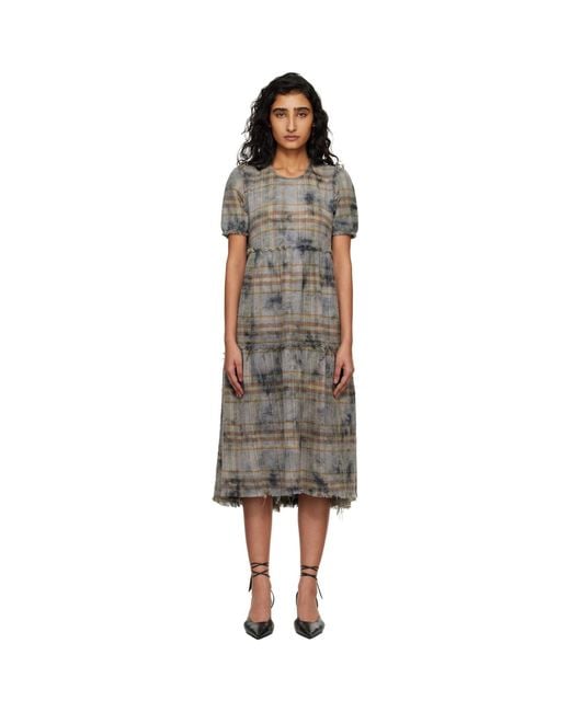 R13 Black Shredded Relaxed Midi Dress