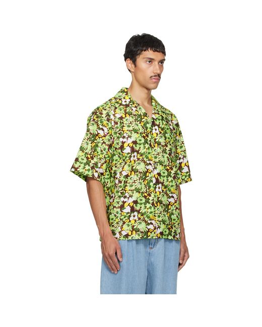 Marni Green Pop Flowers Print Shirt for men