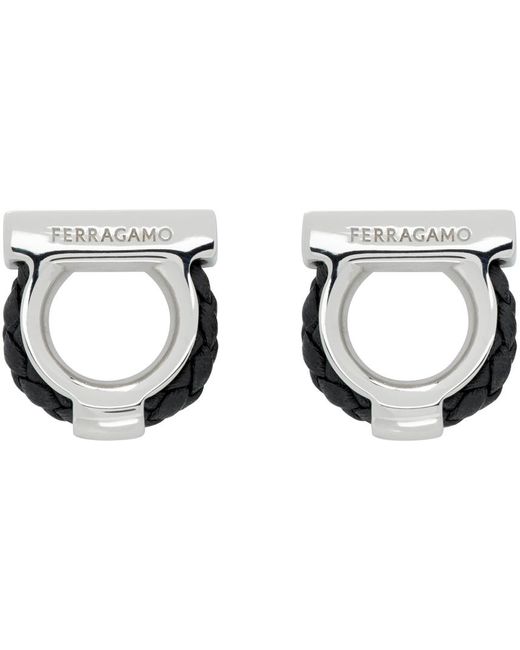 Ferragamo Silver & Black Gancini Cufflinks for men