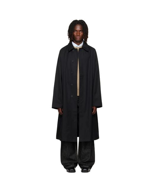 Studio Nicholson Black Crowe Coated Cotton Trench Coat for men