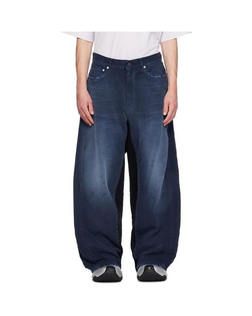 Balenciaga Blue Patched Baggy Jeans for men