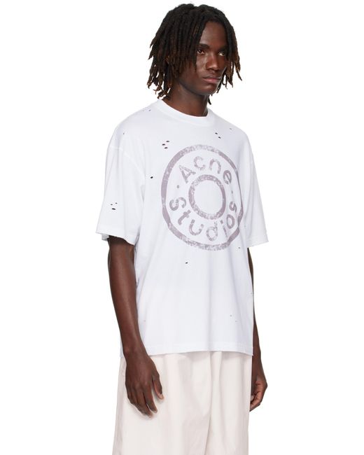メンズ Acne ホワイト ディストレス Tシャツ White