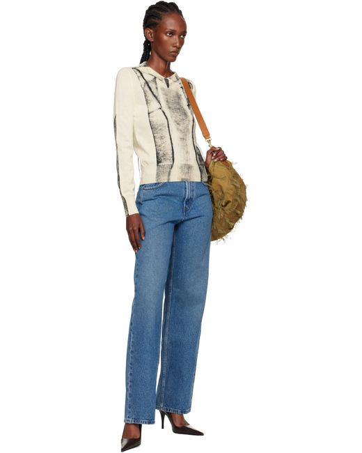 MM6 by Maison Martin Margiela Blue Off- Folded Printed Gauge 14 V-Neck Sweater