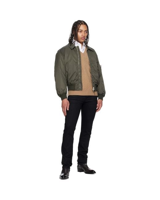 Tom Ford Black Satin Nylon Flight Bomber Jacket for men